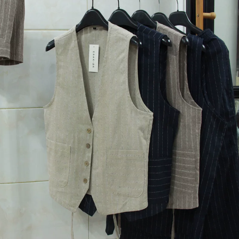 Men Linen Formal Wear - Colete Casual de Linho Britânico para