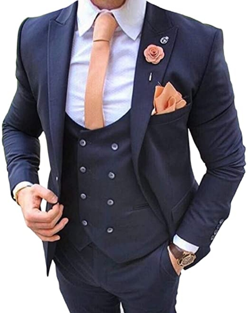 Men Formal Wear Pants - Ternos Masculinos Azul Marinho 3 Peças: