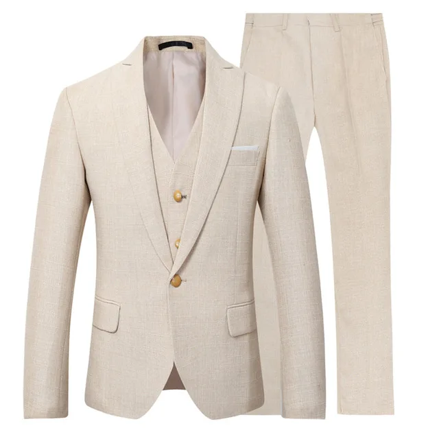 Men Linen Formal Wear - Terno de praia de linho marfim