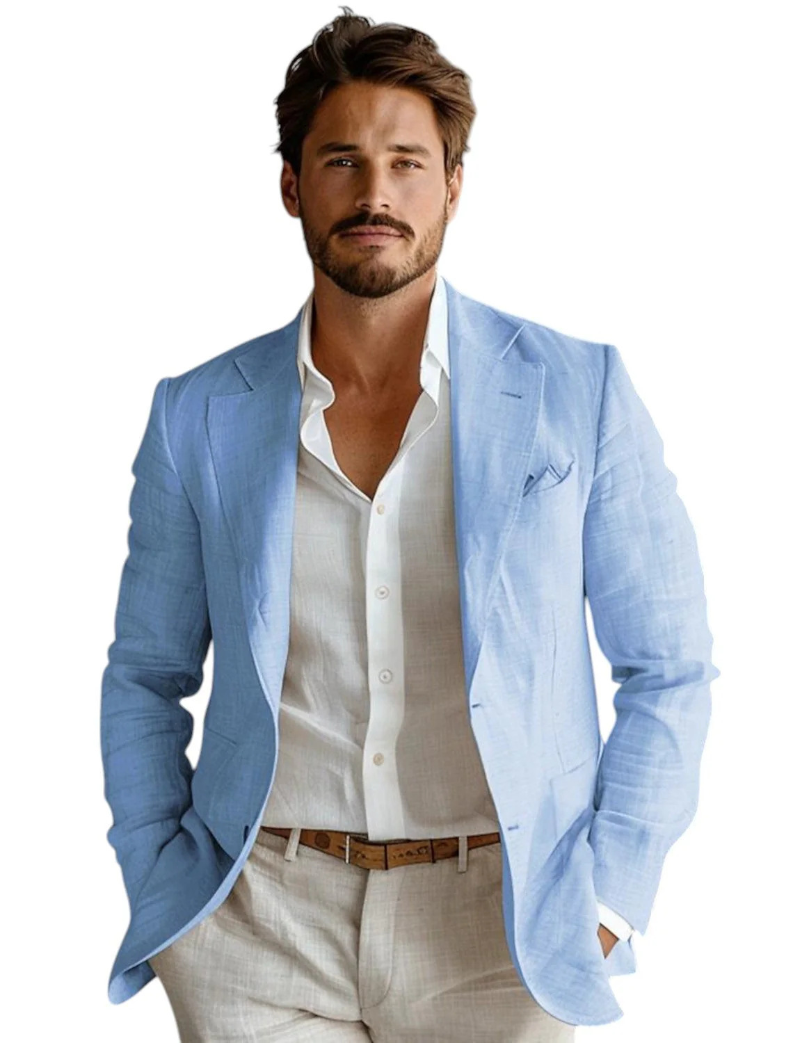 Men Linen Formal Wear - Blazer Masculino Azul Slim Fit de