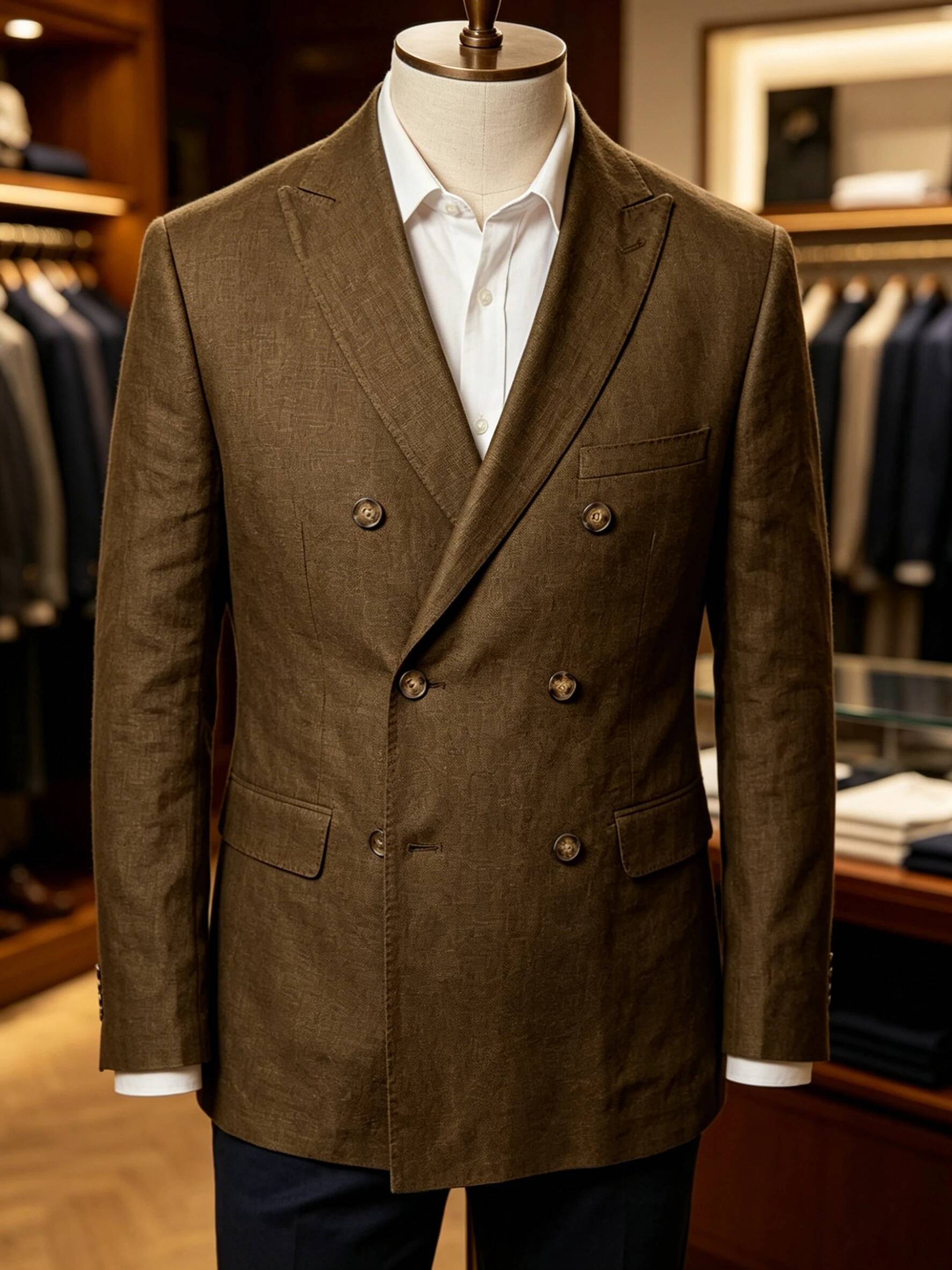 Men Linen Formal Wear - Blazer Masculino de Linho Transpirável Marrom