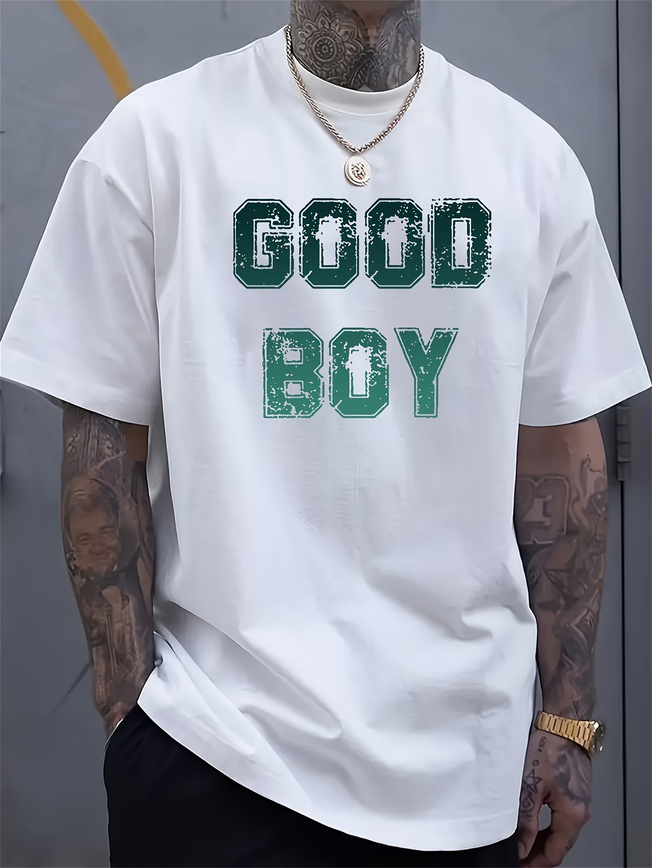 Men'S Urban Formal Wear - Camiseta Masculina Estampada 'Good Boy', Fundo