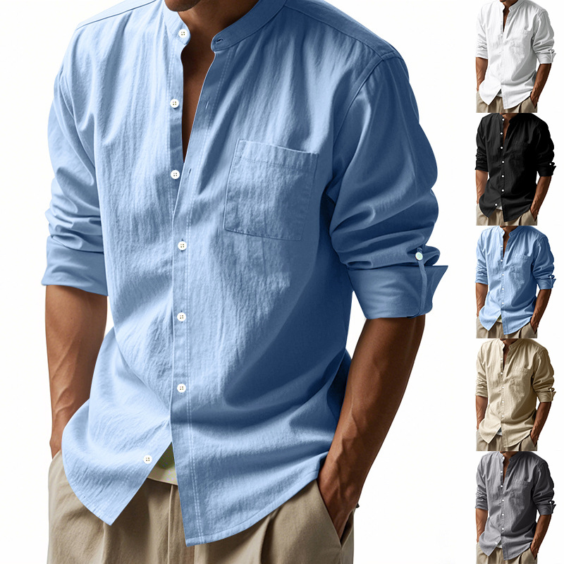 Men Linen Formal Wear - Camisa masculina de linho com gola
