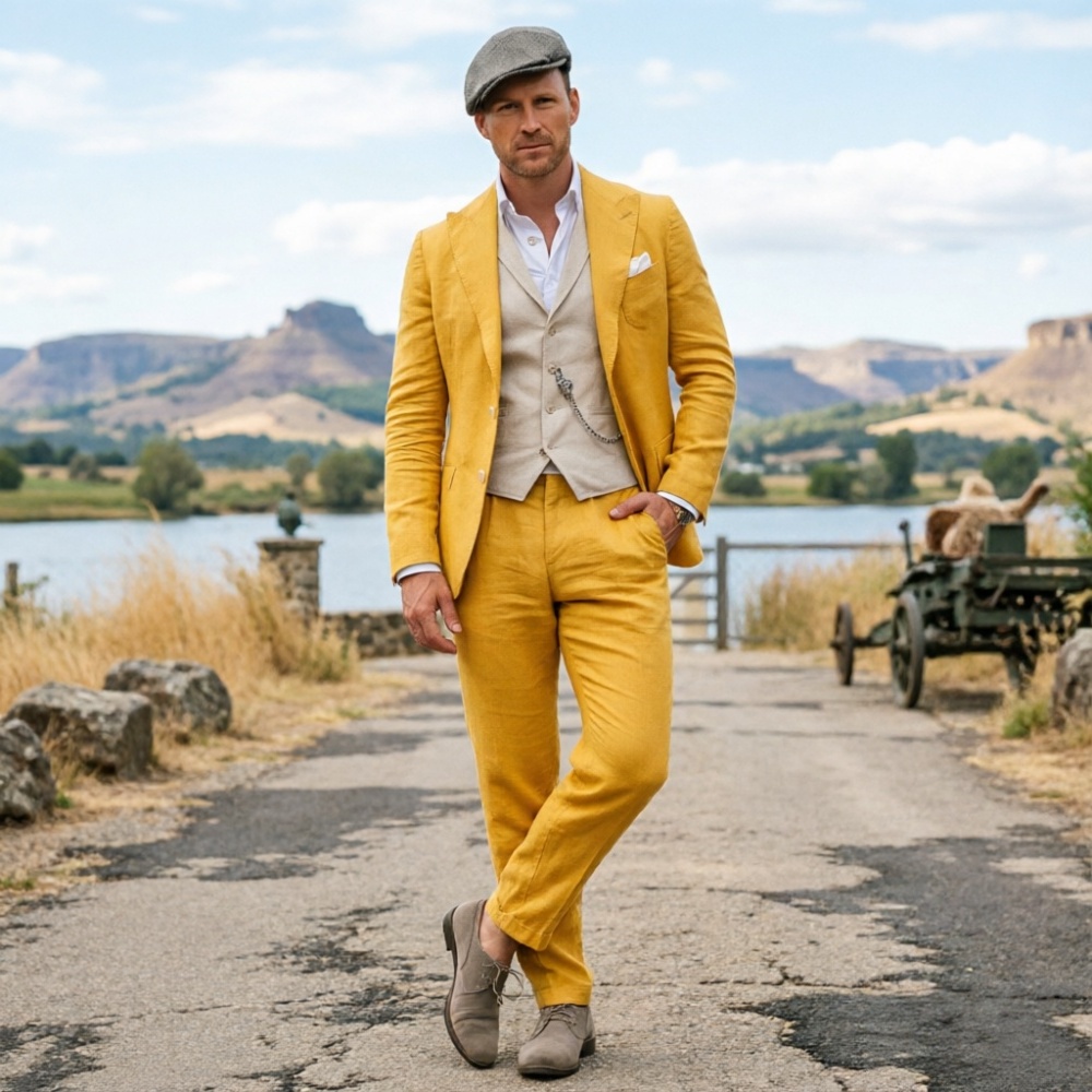 Terno Masculino de Linho Verde - Men Linen Formal Wear avaliação e preço