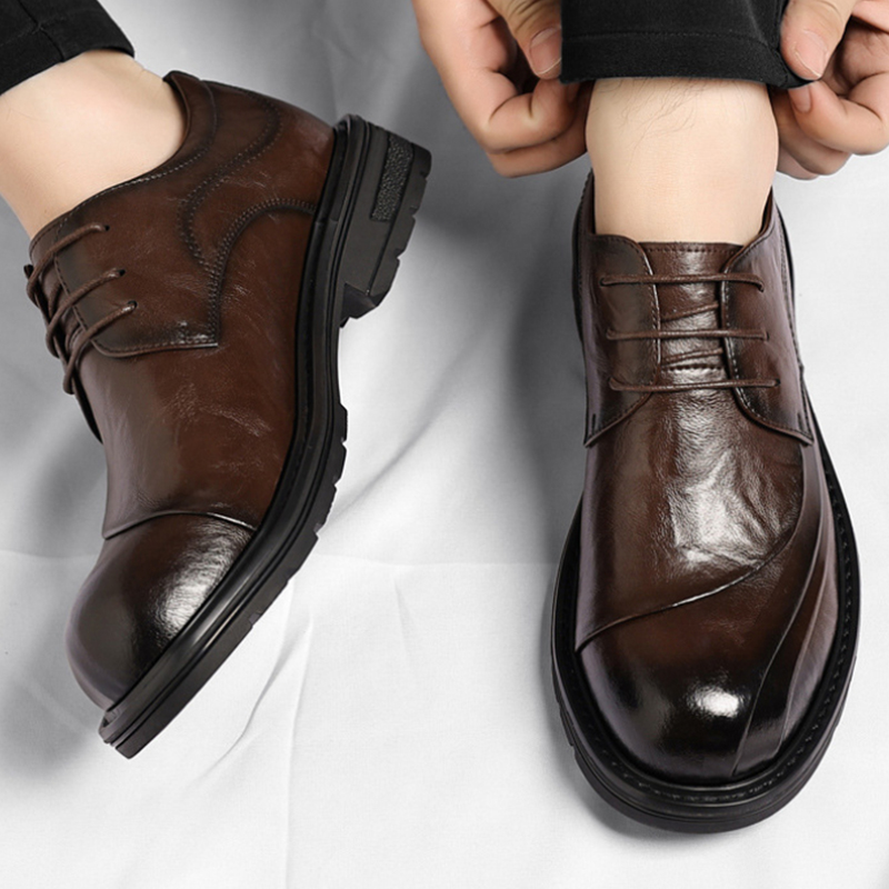 Sapatos de Couro Genuíno Marro - Men Formal Wear Brown avaliação e preço
