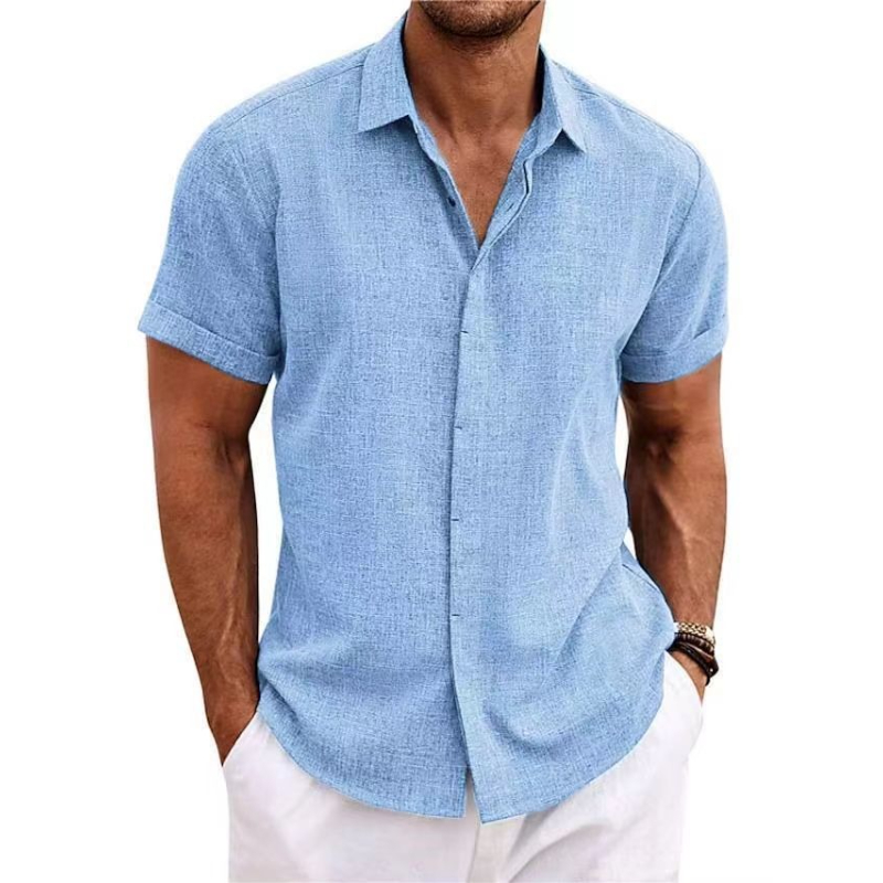 Moda masculina casual cor sóli - Men Linen Formal Wear avaliação e preço