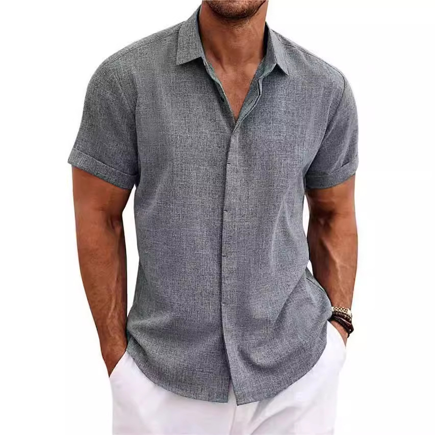 Moda masculina casual cor sóli - Men Linen Formal Wear avaliação e preço
