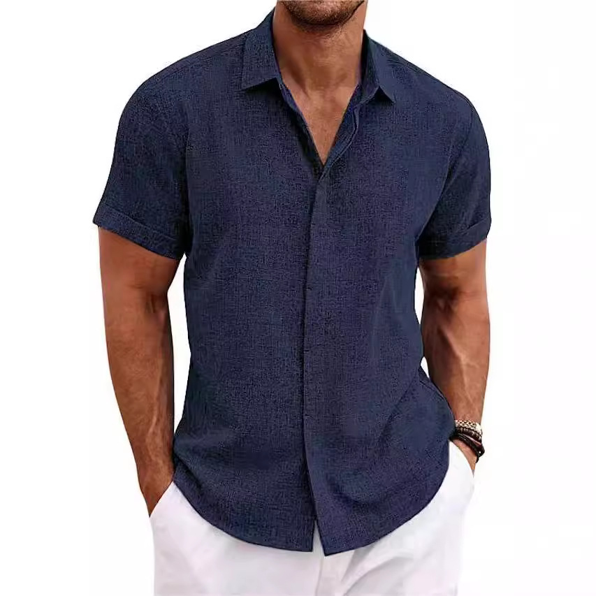 Moda masculina casual cor sóli - Men Linen Formal Wear avaliação e preço