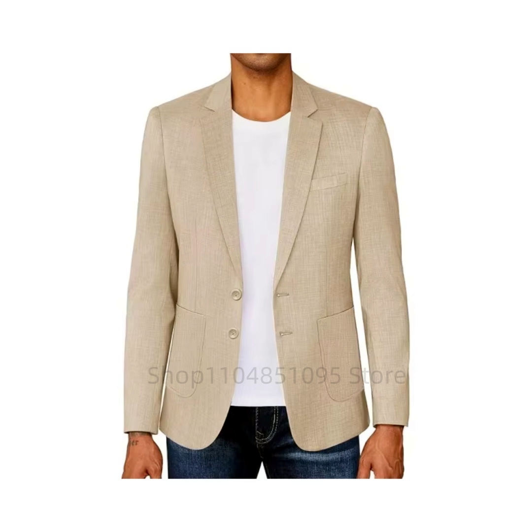 Blazer Masculino Slim Fit Bege - Men Linen Formal Wear avaliação e preço