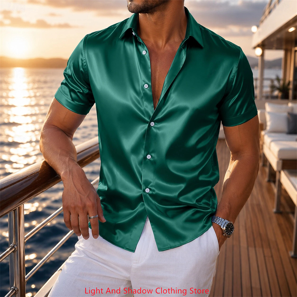 Camisa Masculina de Cetim de M - Men Formal Wear Summer avaliação e preço