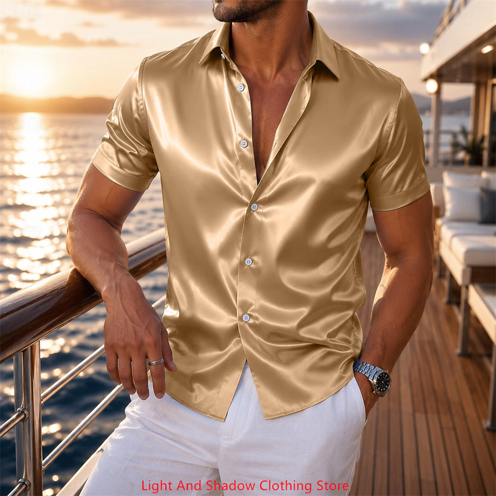 Camisa Masculina de Cetim de M - Men Formal Wear Summer avaliação e preço