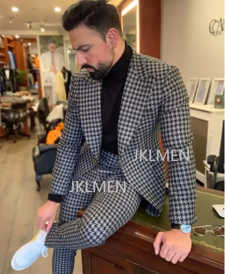 Houndstooth ternos masculinos  - Men Formal Wear Pants avaliação e preço